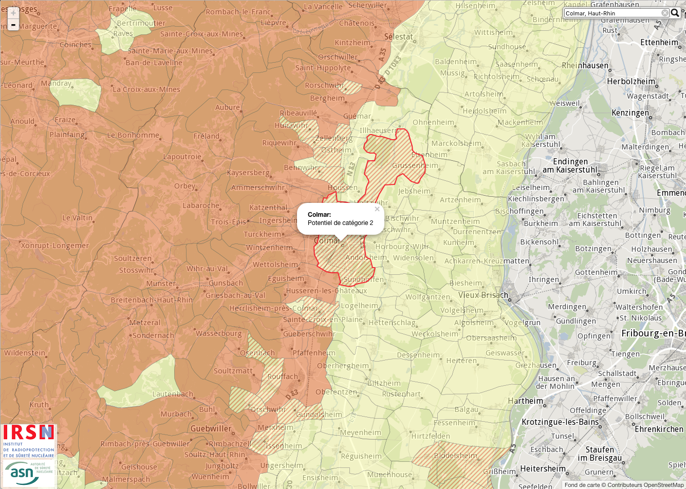 Potentiel Radon à Colmar et environs